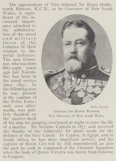 Admiraal Sir Harry Rawson, nieuwe gouverneur van New South Wales door English Photographer