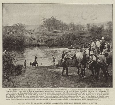 Een Incident in een Zuid-Afrikaanse Campagne, Paarden Zwemmen over een Rivier door English Photographer