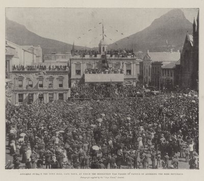Vergadering buiten het stadhuis van Kaapstad, waar de resolutie werd aangenomen ten gunste van de annexatie van de Boerenrepublieken door English Photographer