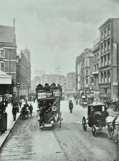 Bishopsgate: noord vanaf Liverpool Street, Londen, 1890 door English Photographer