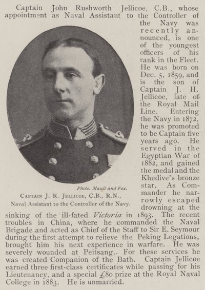Kapitein J R Jellicoe, CB, RN, Marine Assistent van de Controleur van de Marine door English Photographer