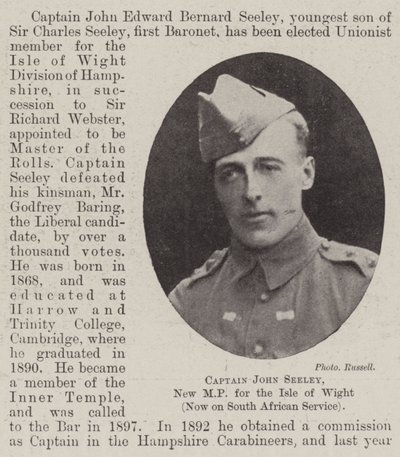 Kapitein John Seeley, Nieuw parlementslid voor het Isle of Wight, nu in Zuid-Afrikaanse dienst door English Photographer