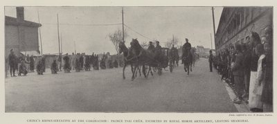 Chinas Vertegenwoordiger bij de Kroning, Prins Tsai Chen, begeleid door de Koninklijke Rijdende Artillerie, vertrekkend uit Shanghai door English Photographer