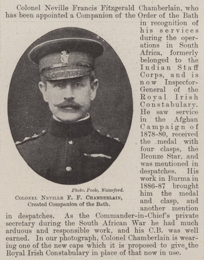 Kolonel Neville F F Chamberlain, benoemd tot Companion of the Bath door English Photographer