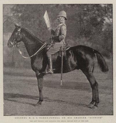 Kolonel R S S Baden-Powell op zijn paard Aconite door English Photographer