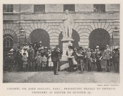 Kolonel Sir John Shelley, Baronet, presenteert Medailles aan Imperial Yeomanry in Exeter op 25 oktober door English Photographer