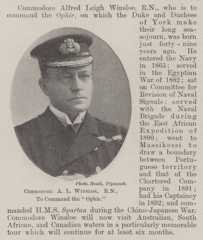 Commandant A L Winsloe, RN, om het bevel over de Ophir te voeren door English Photographer