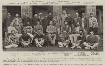 Cricket in India, de Teams die het Bombay Voorzitterschap en de Bombay Parsees vertegenwoordigen in de Voorzitterschapswedstrijd door English Photographer