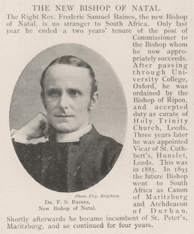 Dr. F. S. Baines, Nieuwe Bisschop van Natal door English Photographer