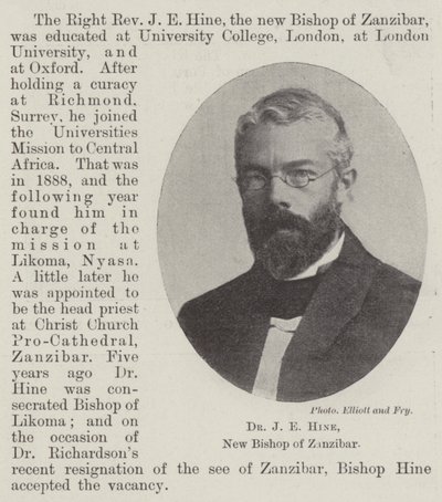 Dr J E Hine, Nieuwe Bisschop van Zanzibar door English Photographer
