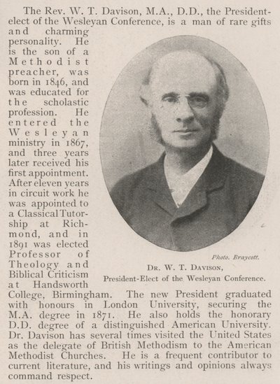 Dr. W T Davison, Aankomend Voorzitter van de Wesleyan Conferentie door English Photographer