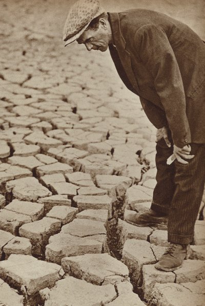 Opgedroogd reservoir in Kettering, Northamptonshire, tijdens de droogte van 1934 (z/w foto) door English Photographer
