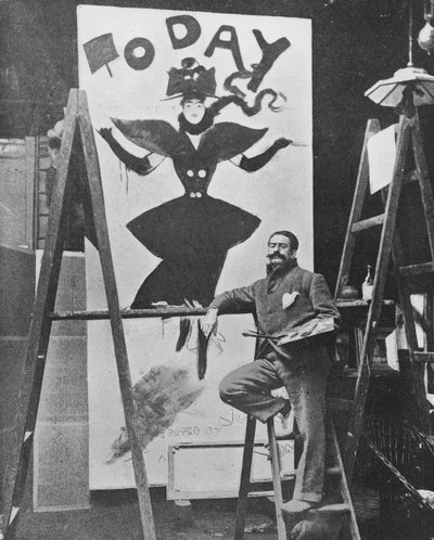 Dudley Hardy schildert een poster voor het tijdschrift 
