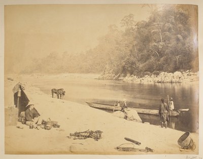 Veerboot op de Teesta, nabij Bheerkotee. 