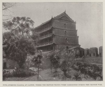 Vijf Verdiepingen Pagode in Canton, waar de Britse Troepen waren gelegerd tijdens de Chinese Oorlog door English Photographer