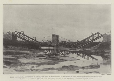 Frere Bridge, Natal Government Railways, de eerste die werd opgeblazen door de Boeren tijdens hun terugtocht van Estcourt naar Colenso door English Photographer