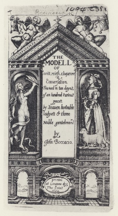 G Boccaccio, Het Model van Wijsheid, Decameron, T Cotes voor B Allen en W Hope 1634 (zw/w foto) door English Photographer