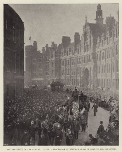 Gasexplosie in de Strand, begrafenisstoet van brandweerman Sprague vertrekt vanaf het hoofdkwartier door English Photographer