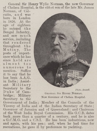 Generaal Sir Henry Norman, nieuwe gouverneur van Chelsea Hospital door English Photographer