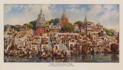 Ghats in Varanasi aan de rivier de Ganges, India door English Photographer