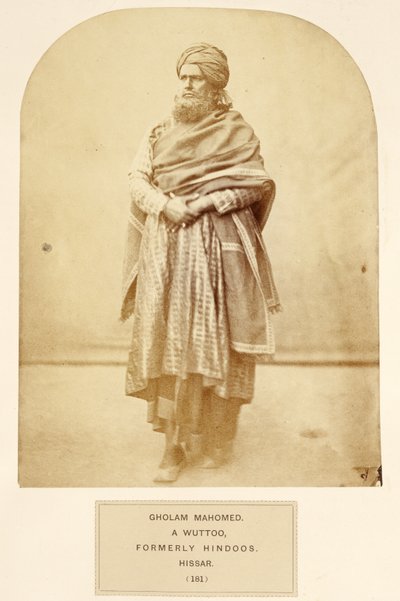 Gholam Mahomed, een Wuttoo, voorheen Hindoes, Hissar, uit Het Volk van India, door J. Forbes Watson, gepubliceerd 1868 door English Photographer