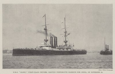 HMS Glory, eersteklas kruiser, vertrekt uit de haven van Portsmouth naar China op 24 november door English Photographer