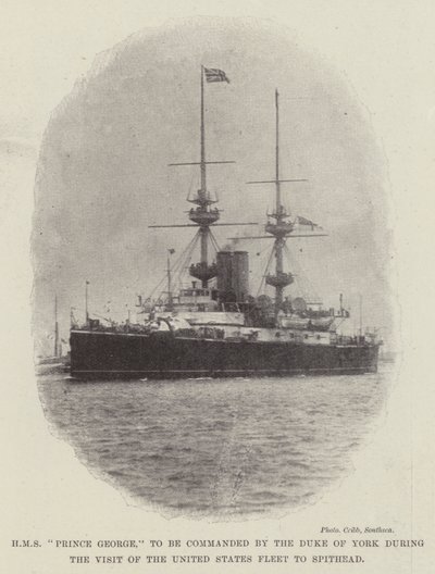 HMS Prince George, te worden gecommandeerd door de hertog van York tijdens het bezoek van de Amerikaanse vloot aan Spithead door English Photographer