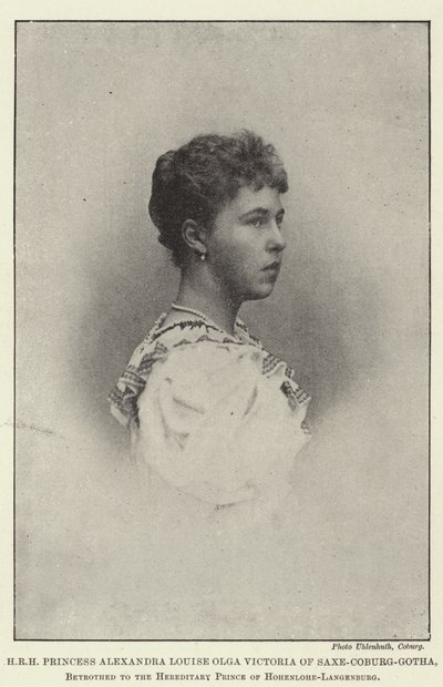 HRH prinses Alexandra Louise Olga Victoria van Saksen-Coburg en Gotha, verloofd met de erfprins van Hohenlohe-Langenburg door English Photographer