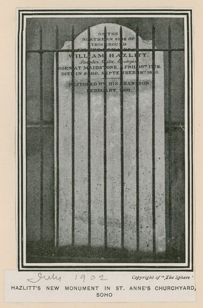 Hazlitts nieuw monument in St. Annes Kerkhof, Soho door English Photographer