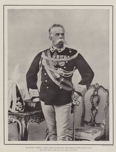 Zijne Majesteit Humbert I, Renier Charles Emanuel Jean Marie Fernand Eugene, Koning van Italië door English Photographer
