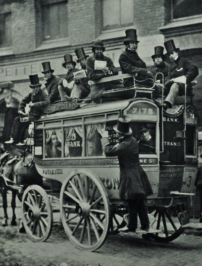 Paard-en-wagen omnibus van London Bridge Railway met passagiers, 1880 door English Photographer