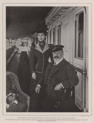 Koning Edward VII en koningin Alexandra aan boord van het jacht Victoria en Albert van Zijne Majesteit door English Photographer
