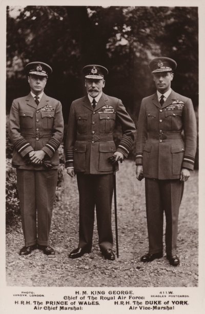 Koning George V, de Prins van Wales en de Hertog van York in luchtmachtuniform door English Photographer