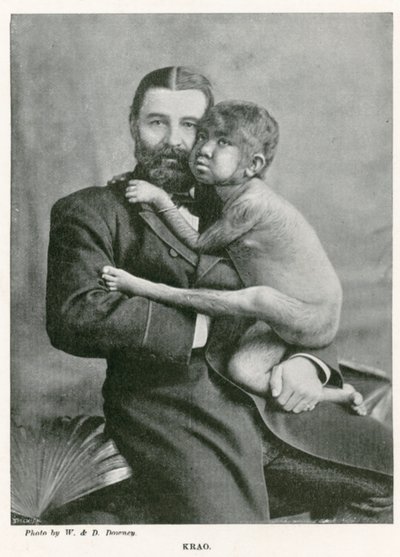 Krao, De Missing Link, tentoongesteld in het Aquarium, Westminster, Londen, in 1887 door English Photographer