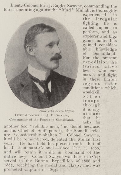 Luitenant-kolonel E J E Swayne, commandant van de troepen in Somaliland door English Photographer