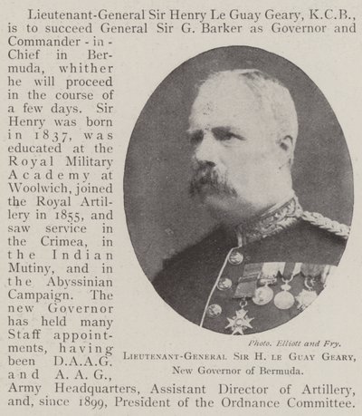 Luitenant-generaal Sir H Le Guay Geary, nieuwe gouverneur van Bermuda door English Photographer
