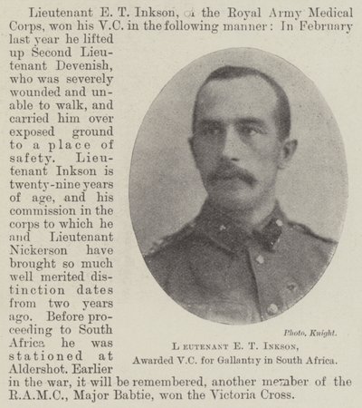 Luitenant E T Inkson, onderscheiden met VC voor moed in Zuid-Afrika door English Photographer