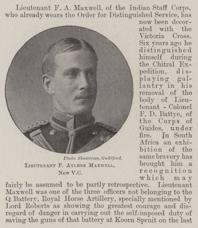 Luitenant F Aylmer Maxwell, nieuwe VC door English Photographer