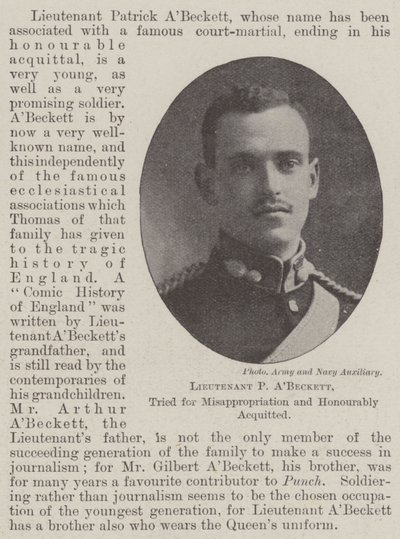 Luitenant P ABeckett, berecht voor verduistering en eervol vrijgesproken door English Photographer