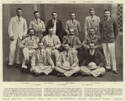 Lord Hawkes Cricketteam 1892 in het Regeringshuis, Malabar Point, Bombay door English Photographer