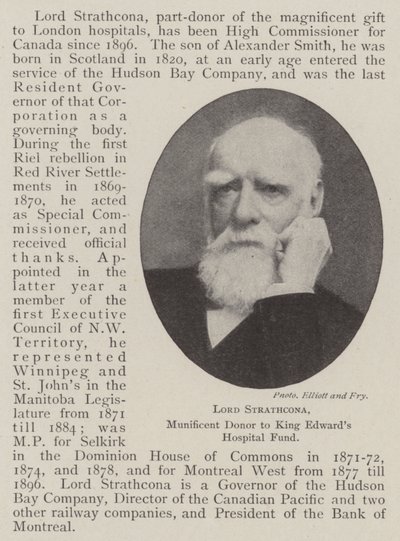 Lord Strathcona, Gulle Donateur aan het King Edwards Hospital Fund door English Photographer