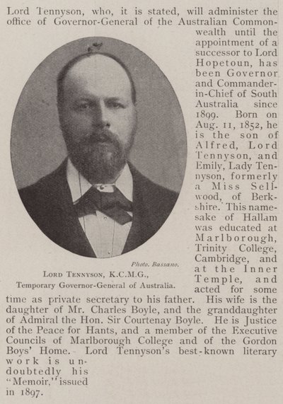 Lord Tennyson, KCMG, Tijdelijk Gouverneur-Generaal van Australië door English Photographer