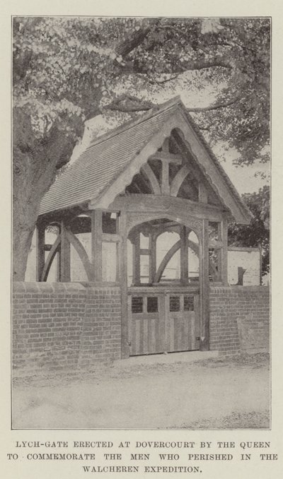 Lych-poort opgericht in Dovercourt door de koningin ter nagedachtenis aan de mannen die omkwamen in de Walcheren-expeditie door English Photographer