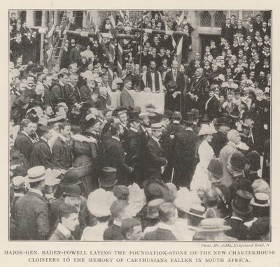 Generaal-Majoor Baden-Powell legt de Eerste Steen van de Nieuwe Charterhouse Kloosters ter Nagedachtenis aan Carthusiërs gevallen in Zuid-Afrika door English Photographer