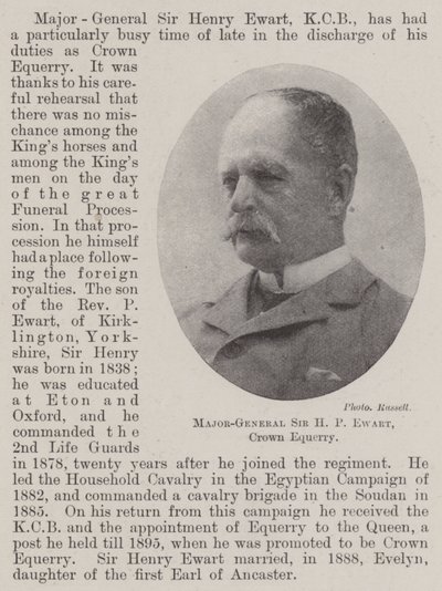 Generaal-majoor Sir H P Ewart, kroonstalmeester door English Photographer