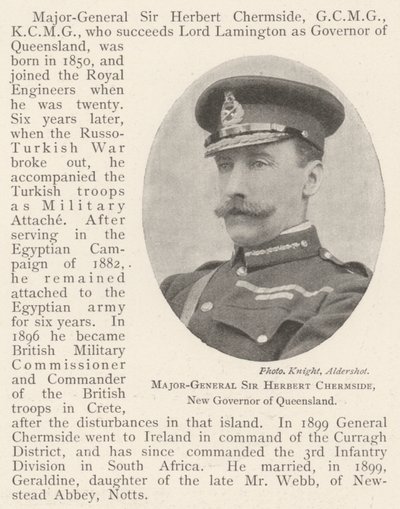 Generaal-majoor Sir Herbert Chermside, nieuwe gouverneur van Queensland door English Photographer