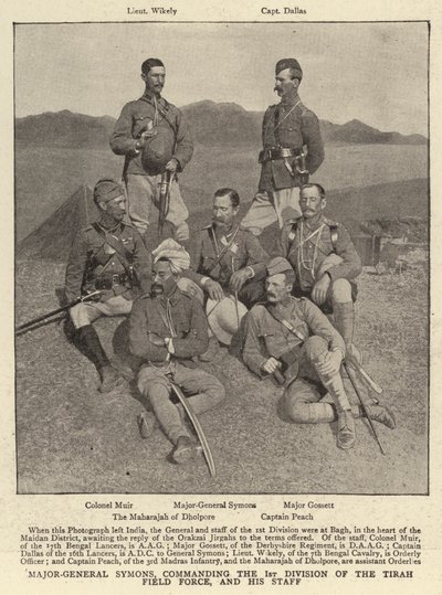 Generaal-majoor Symons, bevelhebber van de 1e Divisie van de Tirah Veldmacht, en zijn Staf door English Photographer