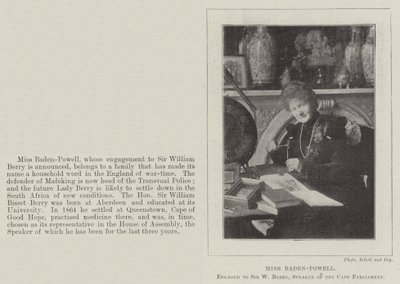 Miss Baden-Powell, verloofd met Sir W Berry, voorzitter van het parlement van de Kaap door English Photographer