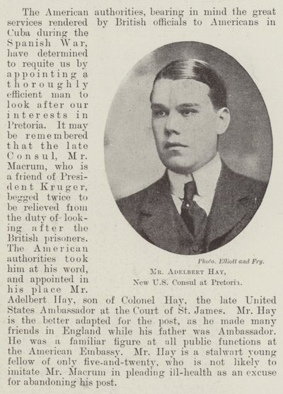 Mr. Adelbert Hay, Nieuwe Amerikaanse Consul in Pretoria door English Photographer