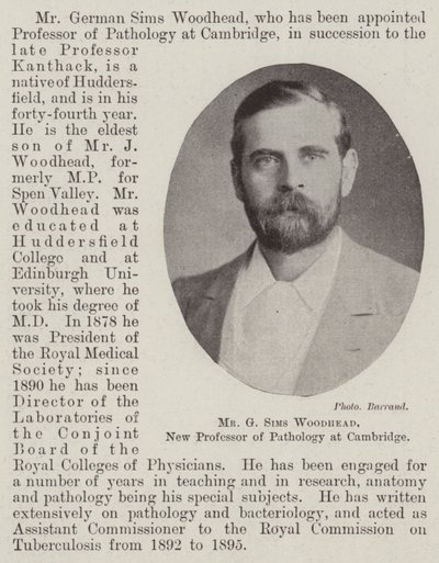 Mr G Sims Woodhead, nieuwe professor in de pathologie aan Cambridge door English Photographer